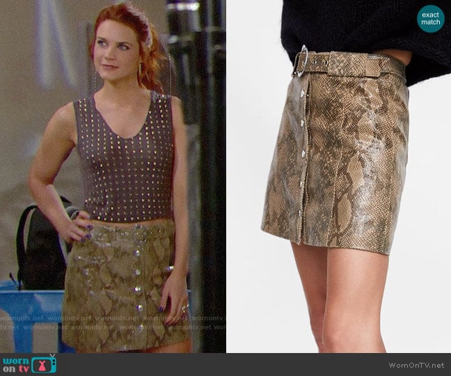 Zara Snakeskin Print Leather Mini Skirt worn by Sally Spectra (Courtney Hope) on The Bold and the Beautiful