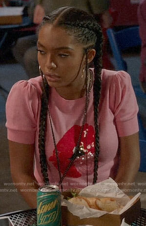Zoey’s pink embellished lips top on Black-ish