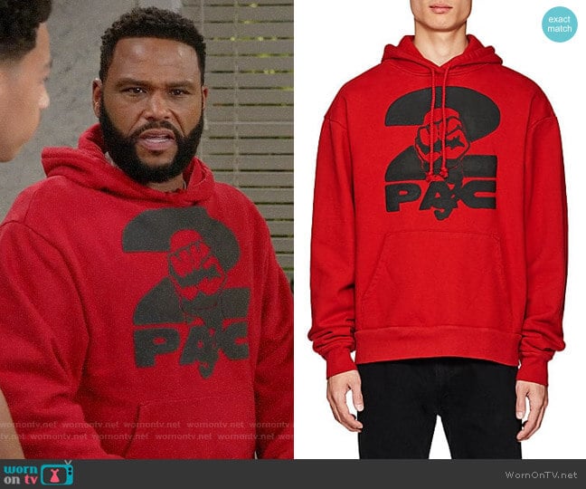 Tupac by 424 Fist-Print Cotton Terry Oversized Hoodie worn by Andre Johnson (Anthony Anderson) on Black-ish