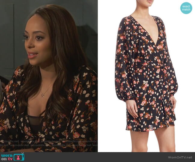 ALC Carlo Floral Silk Wrap Dress worn by Claire (Amber Stevens West) on Happy Together