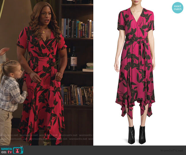 ALC Cora V-Neck Wrap Dress worn by Poppy (Kimrie Lewis) on Single Parents
