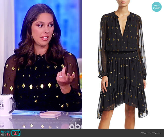 ALC Sidney Long-Sleeve Metallic Flounce Dress worn by Abby Huntsman on The View