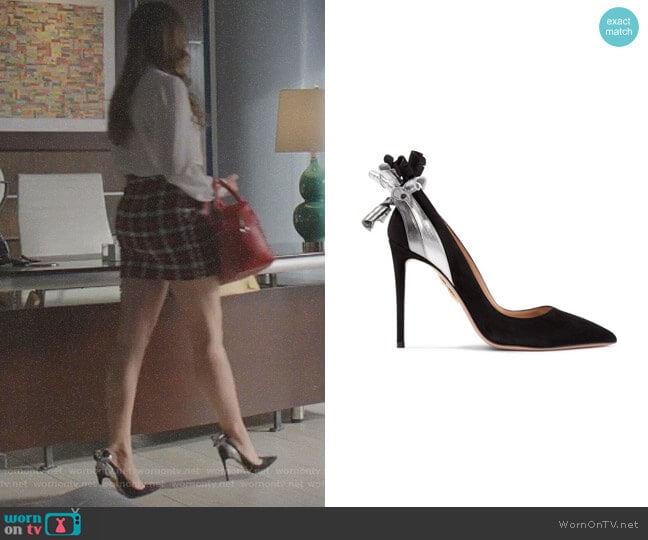 Aquazzura Fire Suede Pumps worn by Fallon Carrington (Elizabeth Gillies) on Dynasty