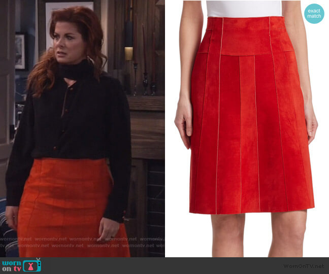 Akris Punto Paneled Suede A-Line Skirt worn by Grace Adler (Debra Messing) on Will and Grace