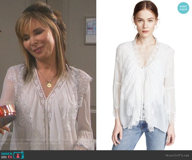 Alice + Olivia Jaden Blouse worn by Kate Roberts (Lauren Koslow) on Days of our Lives