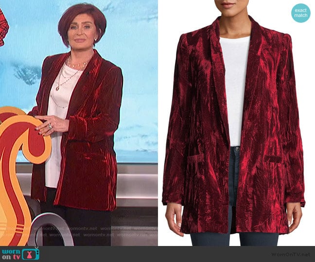 Alice + Olivia Kylie Crushed Velvet Shawl Collar Blazer worn by Sharon Osbourne on The Talk