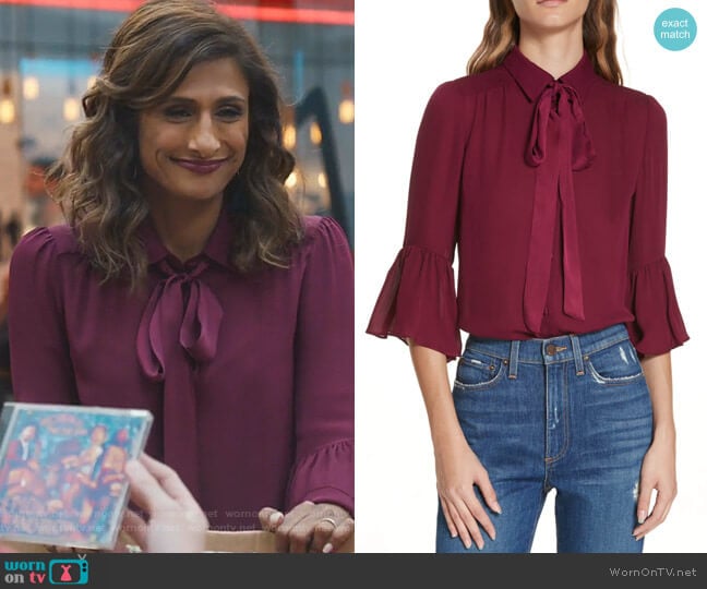 Alice + Olivia Maxima Blouse worn by Emet Kamala-Sweetzer (Sarayu Blue) on I Feel Bad