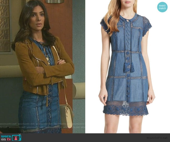 Alice + Olivia Tona Patchwork Dress worn by Gabi Hernandez (Camila Banus) on Days of our Lives