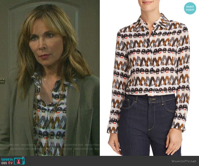 Alice & Olivia Willa Blouse worn by Kate Roberts (Lauren Koslow) on Days of our Lives