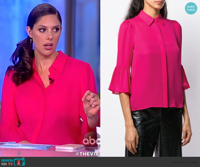 Alice + Olivia Monrow Ruffle Top worn by Abby Huntsman on The View