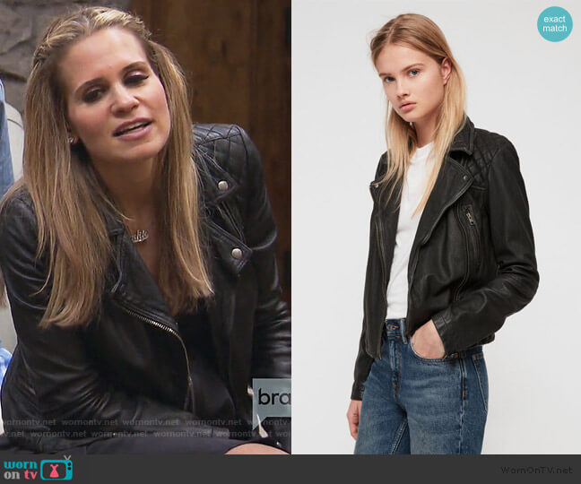 All Saints Cargo Quilted Leather Biker Jacket worn by Jackie Goldschneider on The Real Housewives of New Jersey