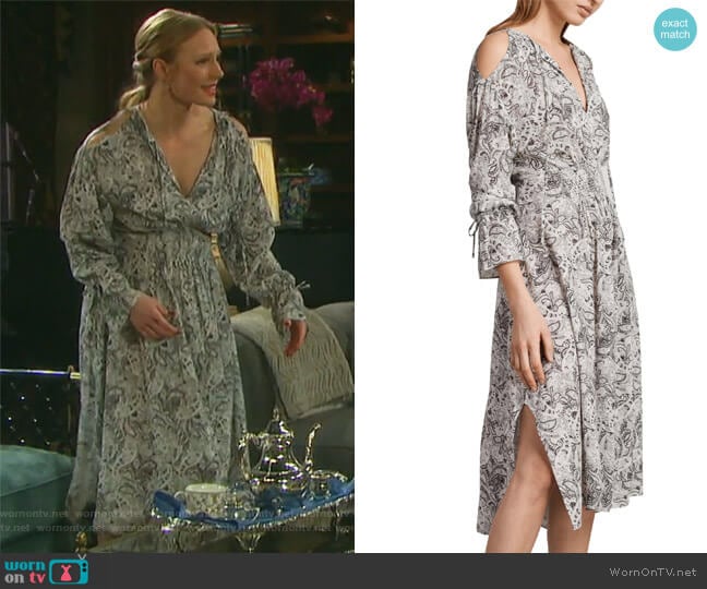 All Saints Lavete Paisley Cold Shoulder Midi Dress worn by Abigail Deveraux (Kate Mansi) on Days of our Lives