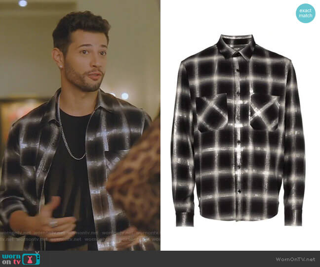Amiri Glitter-Embellished Plaid Shirt worn by Sam Flores (Rafael de la Fuente) on Dynasty