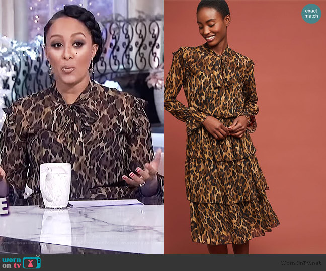 Ottod'Ame Tiered Leopard Dress worn by Tamera Mowry on The Real