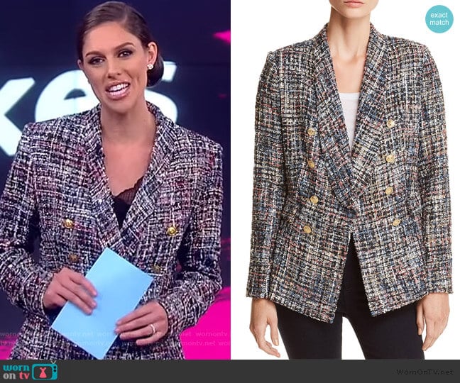 Aqua Tweed Double-Breasted Blazer worn by Abby Huntsman on The View
