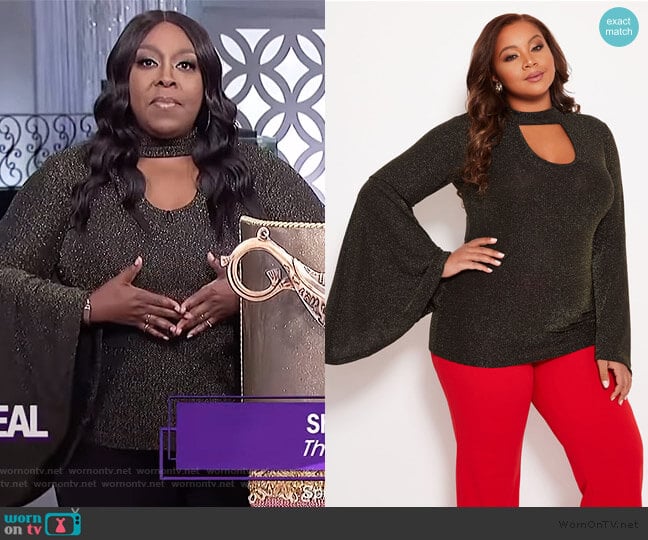 Ashley Stewart Metallic Keyhole Top worn by Loni Love on The Real