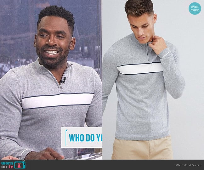 Selected Homme 1/4 Zip Knitted Sweater with Sport Stripe worn by Justin Sylvester on E! News