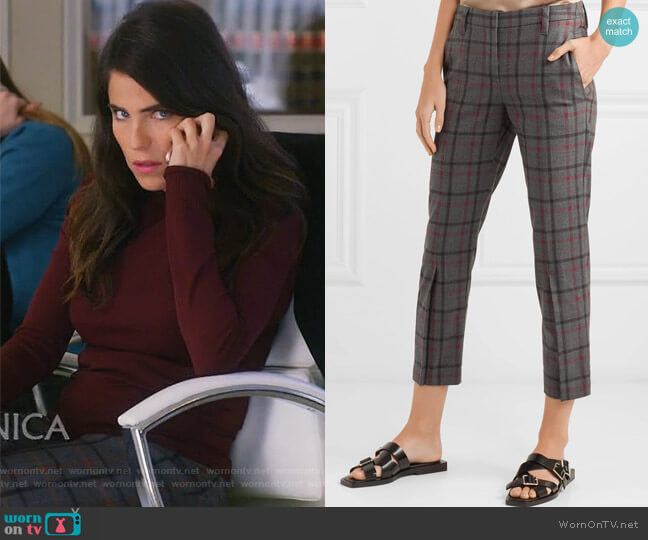 Brunello Cucinelli Cropped checked wool-blend tapered pants worn by Laurel Castillo (Karla Souza) on How to Get Away with Murder