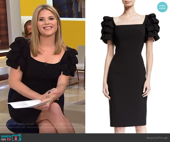 Badgley Mischka Square-Neck Cocktail Dress w Looped Sleeves worn by Jenna Bush Hager on Today