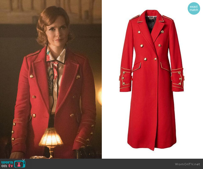 Banana Republic x Olivia Palermo Italian Melton Wool Blend Long Military Coat worn by Penelope Blossom (Nathalie Boltt) on Riverdale