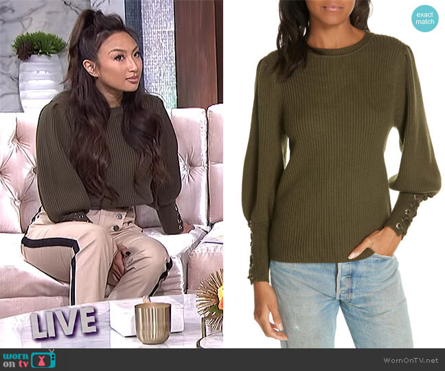 BA&SH Zelie Lace-Up Cuff Wool Sweater worn by Jeannie Mai on The Real