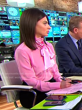 Bianna’s pink tie neck blouse on CBS This Morning