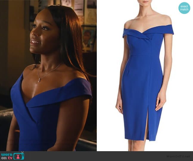 Black Halo Off-the-Shoulder Dress worn by Michaela Pratt (Aja Naomi King) on How to Get Away with Murder