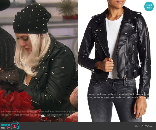 BlankNYC Denim Dragonfly Stud Moto Faux Leather Jacket worn by Gina Kirschenheiter on The Real Housewives of Orange County