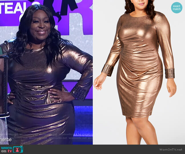 Calvin Klein Plus Size Metallic Bodycon Dress worn by Loni Love on The Real