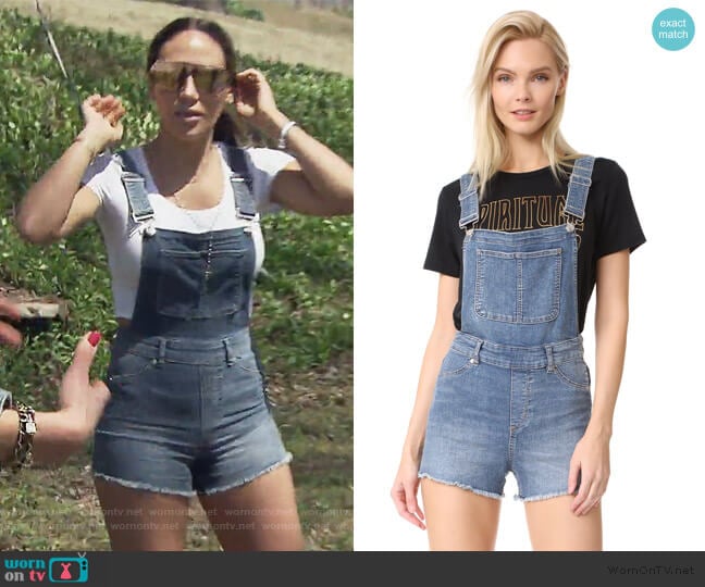 Cheap Monday Bib Spray Blue Noise Overalls worn by Melissa Gorga on The Real Housewives of New Jersey