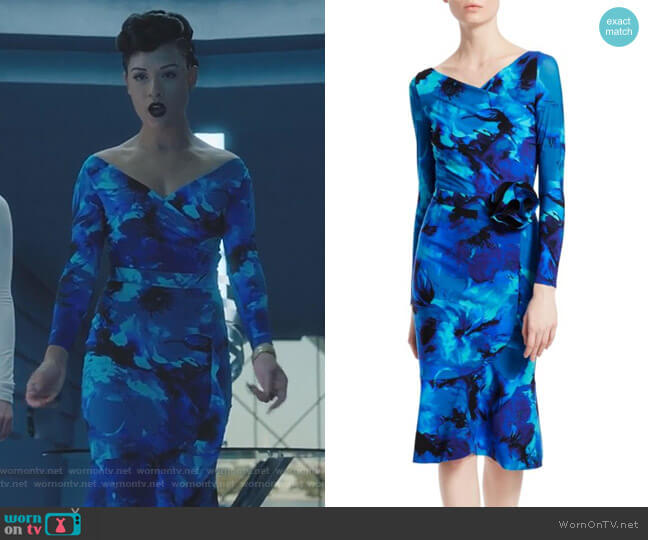 Chiara Boni La Petite Robe Long-Sleeve Printed Ruffle Bottom Dress worn by Reeva Payge (Grace Byers) on The Gifted