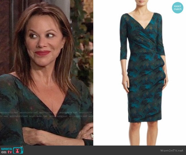 Chiara Boni La Petite Robe Three Quarter Sleeve Wrap Dress in Maple Green worn by Alexis Davis (Nancy Lee Grahn) on General Hospital