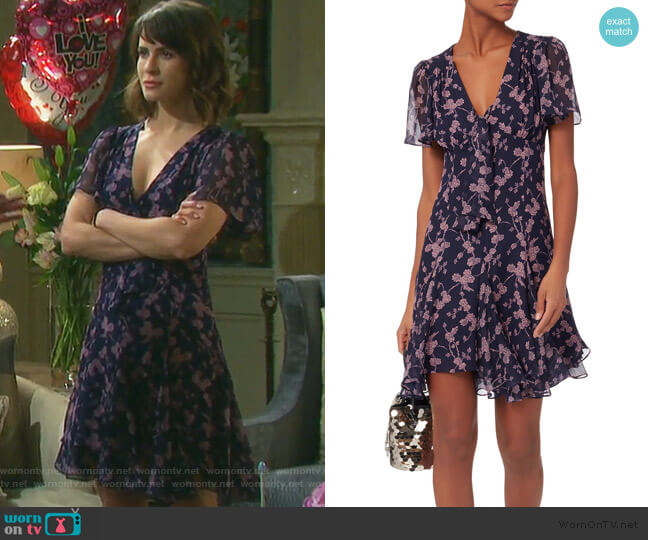 Cinq a Sept Annali Tie Front Mini Dress worn by Sarah Horton (Linsey Godfrey) on Days of our Lives