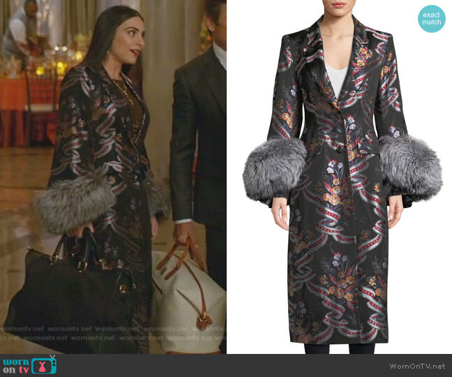 Cinq a Sept Blanche Floral Coat worn by Cristal Jennings (Daniella Alonso) on Dynasty