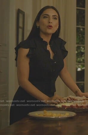 Cristal’s black heart print jumpsuit on Dynasty