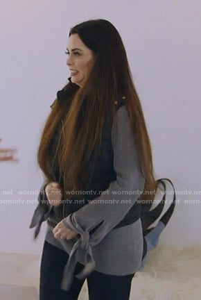 D’Andra’s grey tie sleeve sweater on The Real Housewives of Dallas