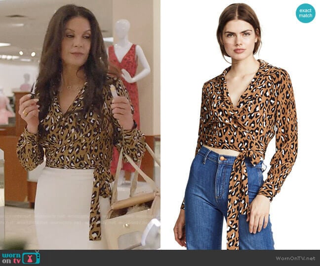 Diane von Furstenberg Witham Leopard Top worn by Vicki Ellis (Catherine Zeta-Jones) on Queen America