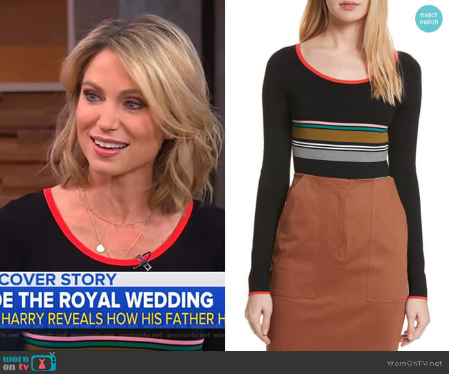 Diane von Furstenberg Stripe Knit Bodysuit worn by Amy Robach on Good Morning America