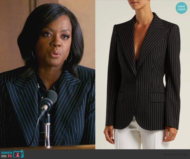 Dolce & Gabbana Single-breasted pinstripe wool blazer worn by Annalise Keating (Viola Davis) on How to Get Away with Murder