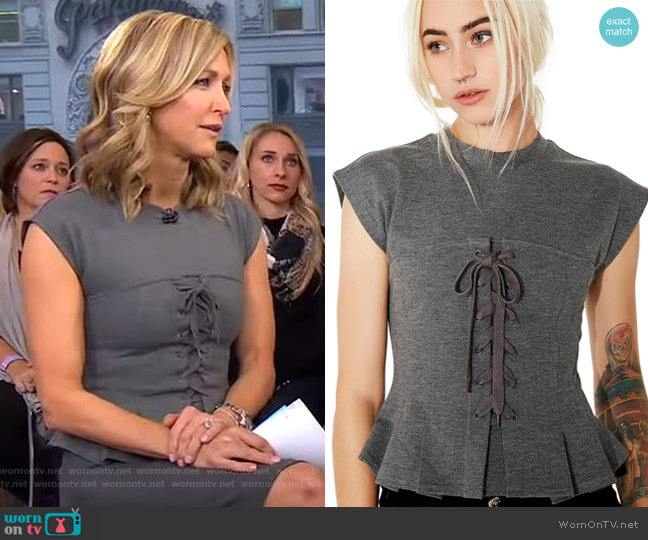 Dolls Kill Storybook Lace-Up Top worn by Lara Spencer on Good Morning America
