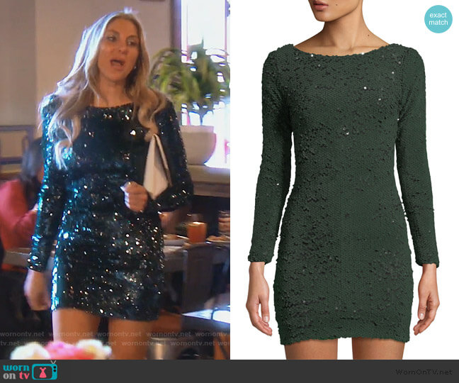 Dress the Population Lola Long-Sleeve Sequin Mini Dress worn by Gina Kirschenheiter on The Real Housewives of Orange County