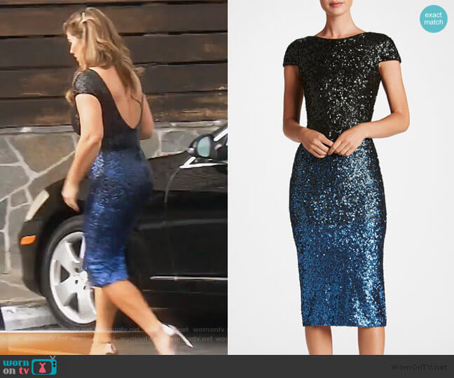 Dress the Population Marcella Sequin Ombre Scoop Back Midi Dress worn by Emily Simpson on The Real Housewives of Orange County