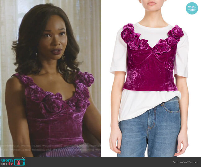 Dries Van Noten Chan Rosette Velvet Cami Top worn by Monica Colby (Wakeema Hollis) on Dynasty