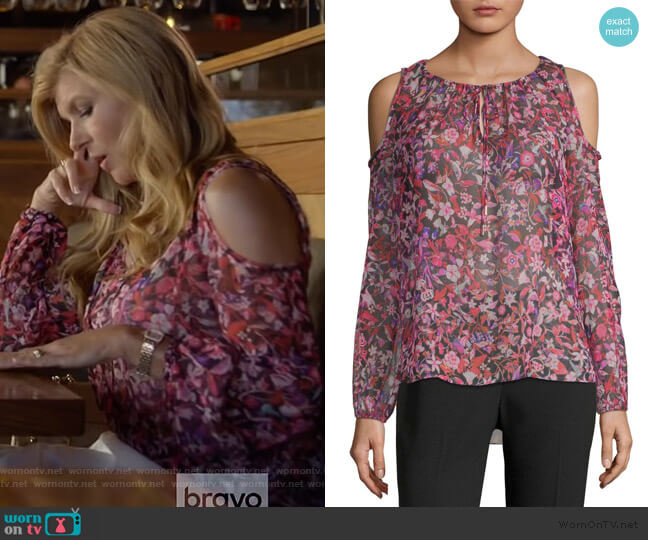 Elie Tahari Cathy Cold-Shoulder Silk Blouse worn by Debra Newell (Connie Britton) on Dirty John