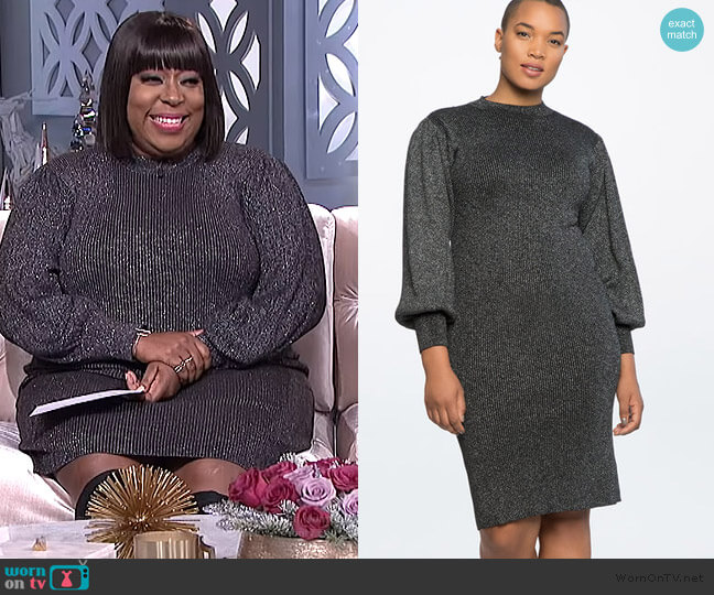 Eloquii Puff Sleeve Metallic Dress worn by Loni Love on The Real