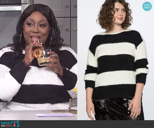 Eloquii Striped Fuzzy Sweater worn by Loni Love on The Real