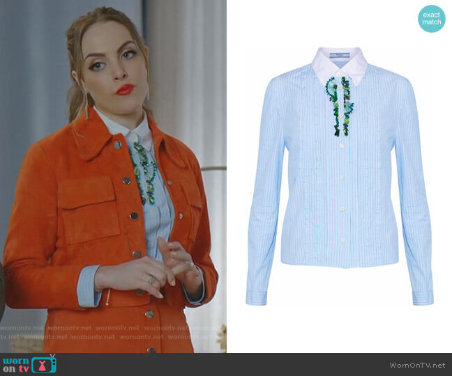 Prada Embellished Striped Shirt worn by Fallon Carrington (Elizabeth Gillies) on Dynasty