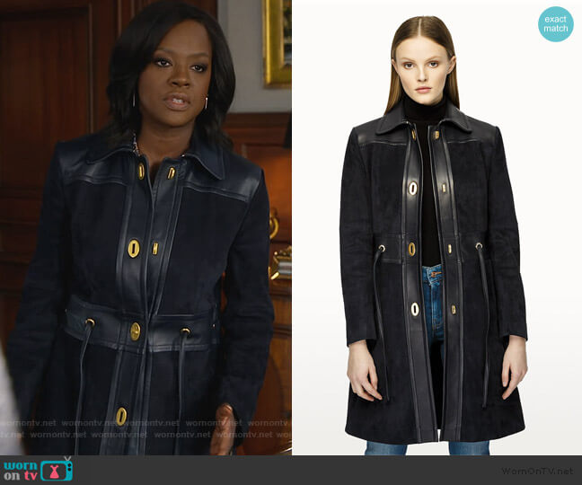 Escada Suede and Leather Coat worn by Annalise Keating (Viola Davis) on How to Get Away with Murder