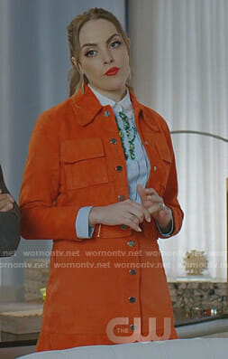 Fallon’s orange suede jacket and skirt on Dynasty