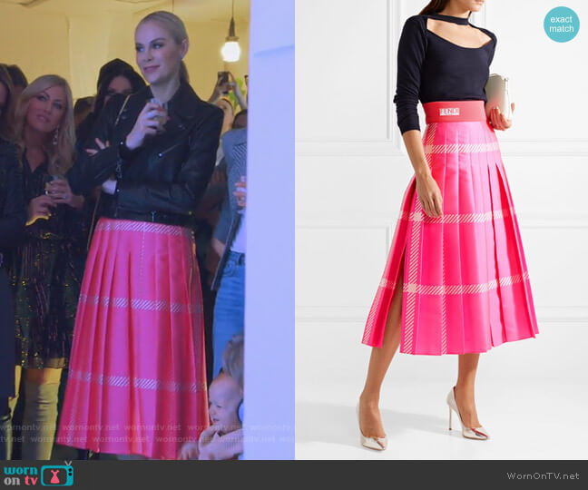 Fendi Pleated Checked Jacquard Midi Skirt worn by Kameron Westcott on The Real Housewives of Dallas
